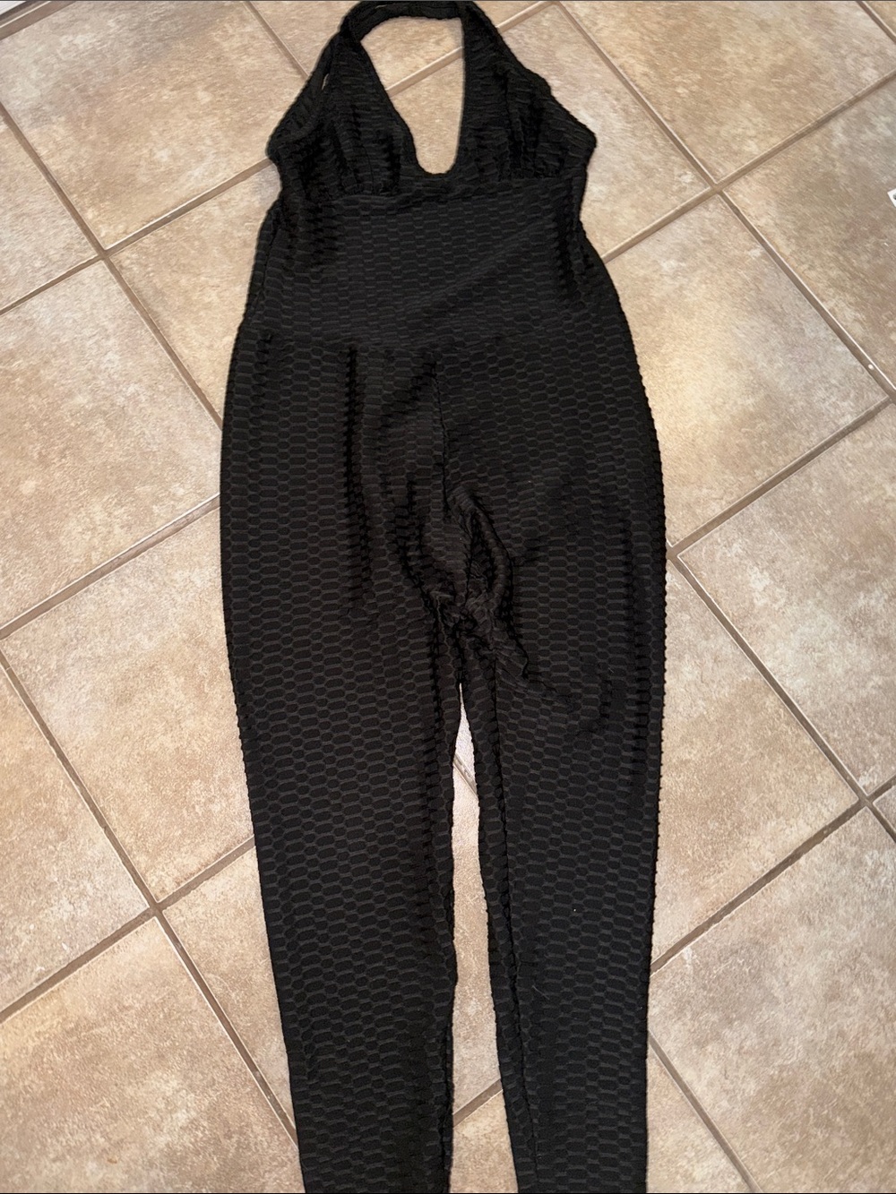 Black Textured Halter Jumpsuit - Women's